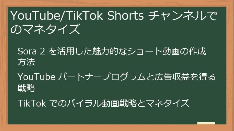 YouTube/TikTok Shorts チャンネルでのマネタイズ
