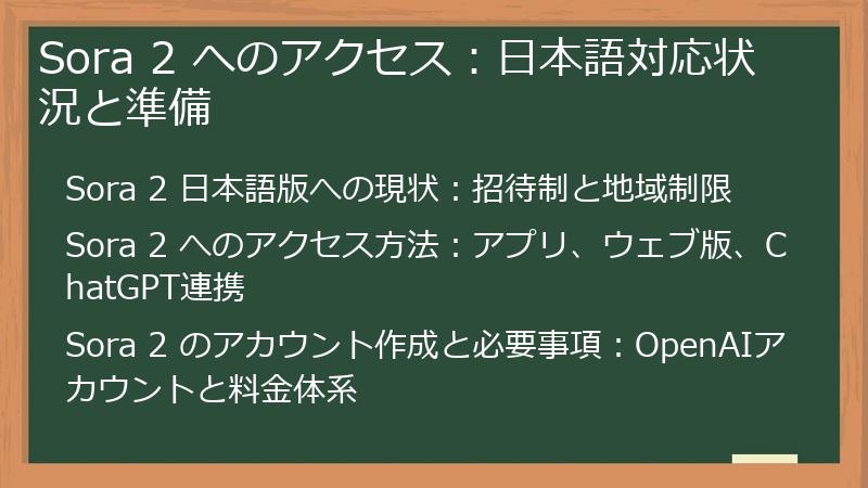 Sora 2 へのアクセス：日本語対応状況と準備