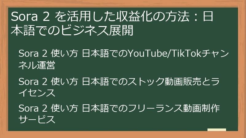 Sora 2 を活用した収益化の方法：日本語でのビジネス展開