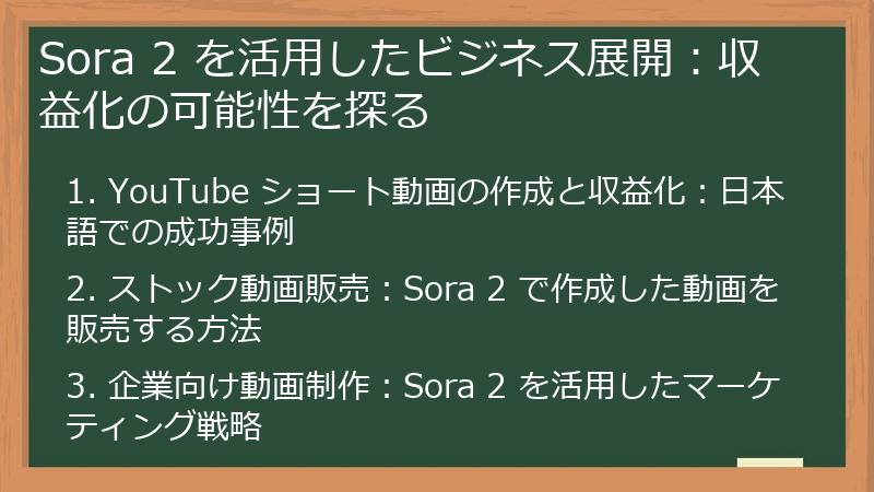 Sora 2 を活用したビジネス展開:収益化の可能性を探る