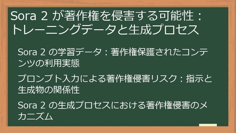 Sora 2 が著作権を侵害する可能性：トレーニングデータと生成プロセス