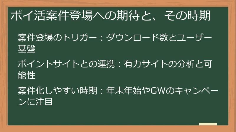 ポイ活案件登場への期待と、その時期