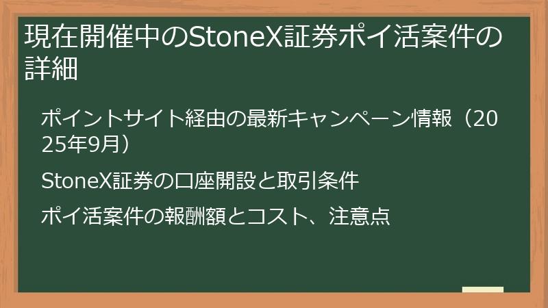 現在開催中のStoneX証券ポイ活案件の詳細