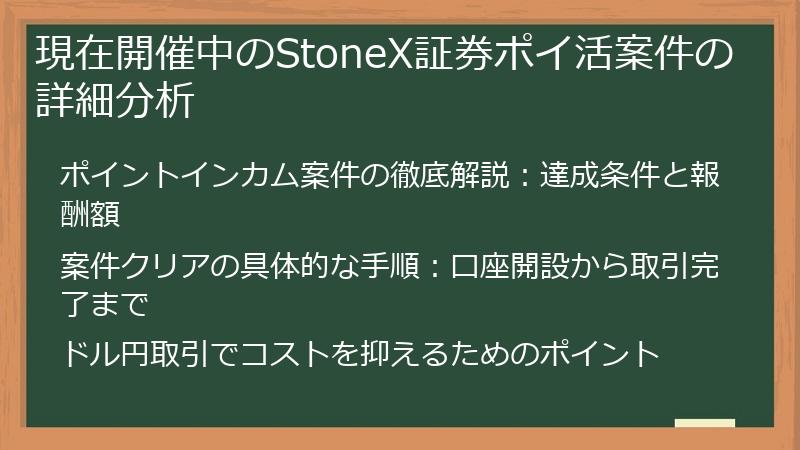 現在開催中のStoneX証券ポイ活案件の詳細分析