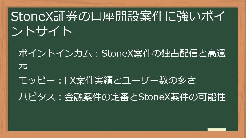 StoneX証券の口座開設案件に強いポイントサイト