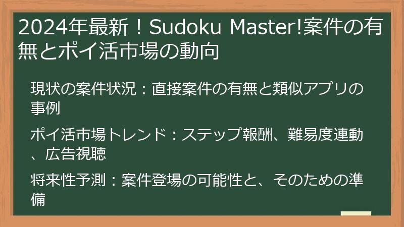2024年最新！Sudoku Master!案件の有無とポイ活市場の動向
