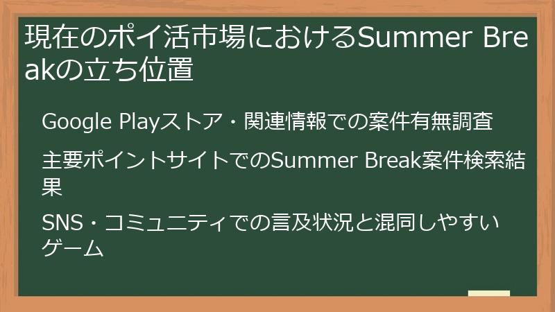 現在のポイ活市場におけるSummer Breakの立ち位置