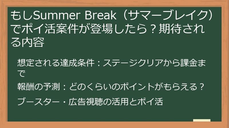 もしSummer Break（サマーブレイク）でポイ活案件が登場したら？期待される内容