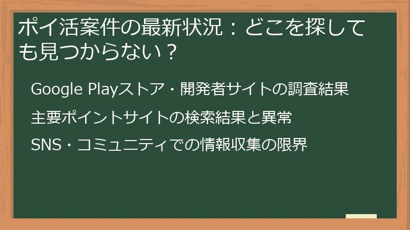 ポイ活案件の最新状況：どこを探しても見つからない？