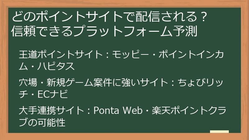 どのポイントサイトで配信される？ 信頼できるプラットフォーム予測