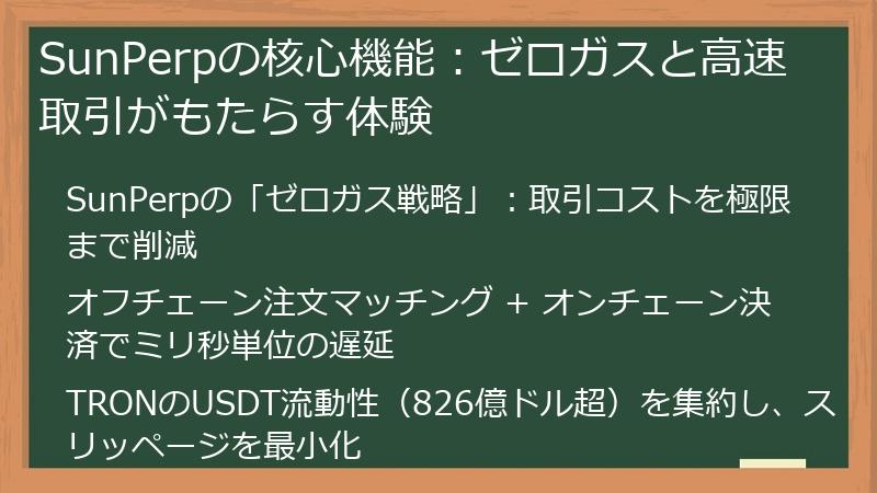 SunPerpの核心機能:ゼロガスと高速取引がもたらす体験