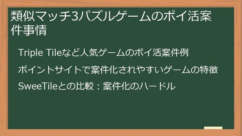 類似マッチ3パズルゲームのポイ活案件事情