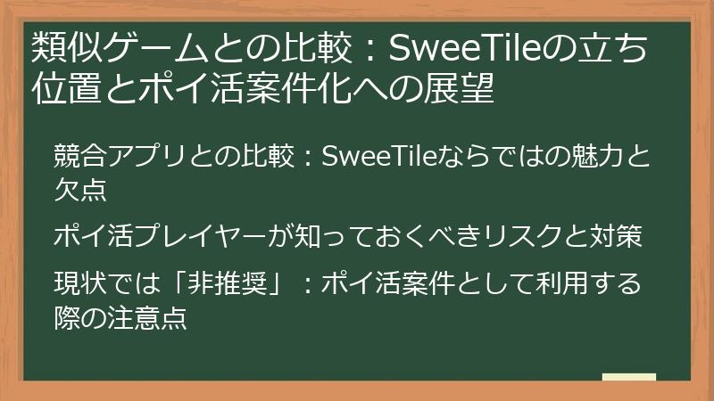 類似ゲームとの比較：SweeTileの立ち位置とポイ活案件化への展望