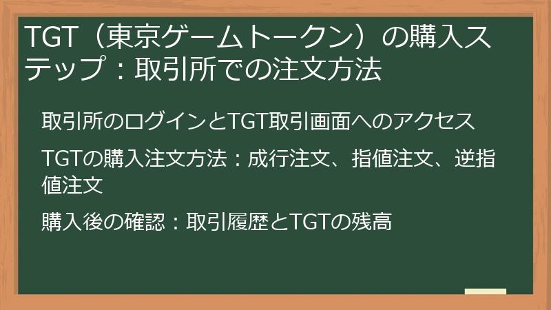TGT（東京ゲームトークン）の購入ステップ：取引所での注文方法