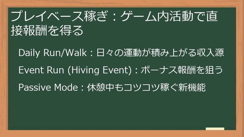 プレイベース稼ぎ：ゲーム内活動で直接報酬を得る