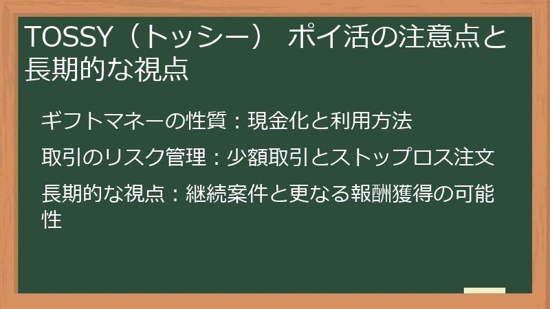 TOSSY（トッシー） ポイ活の注意点と長期的な視点