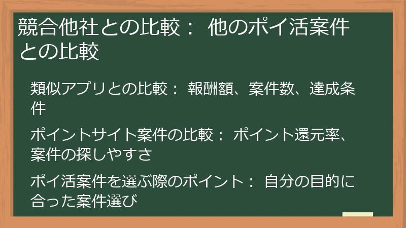競合他社との比較： 他のポイ活案件との比較