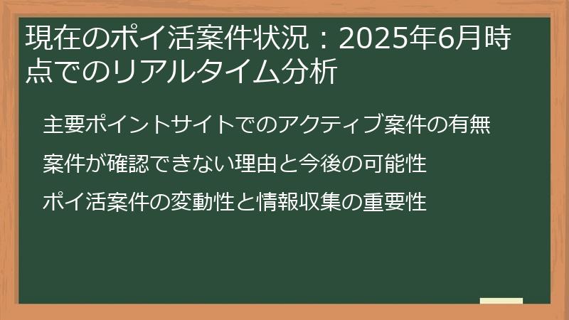 現在のポイ活案件状況:2025年6月時点でのリアルタイム分析