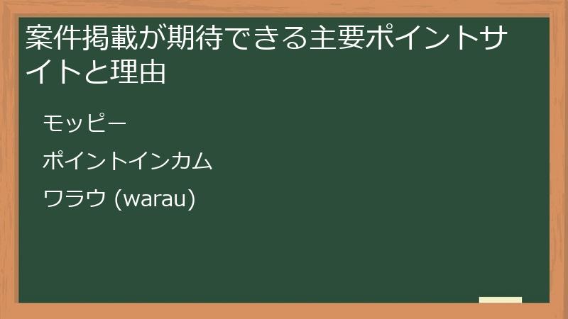 案件掲載が期待できる主要ポイントサイトと理由