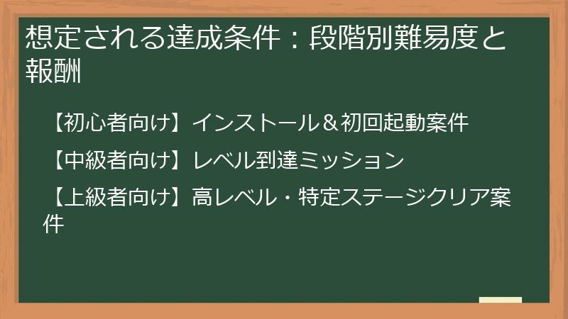 想定される達成条件：段階別難易度と報酬
