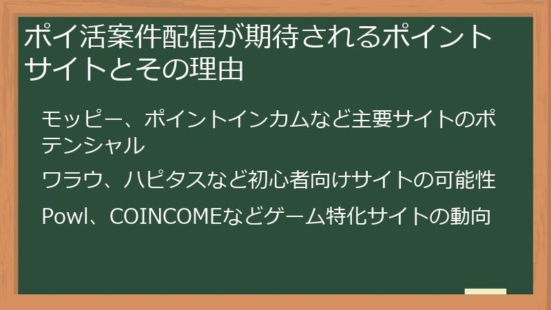 ポイ活案件配信が期待されるポイントサイトとその理由