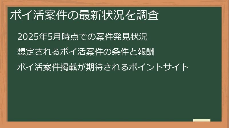ポイ活案件の最新状況を調査