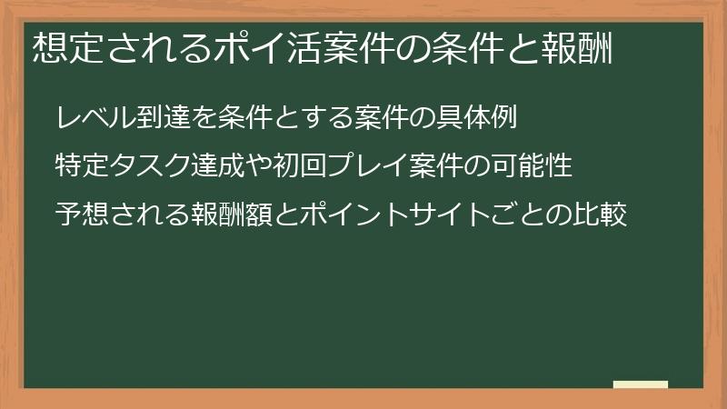 想定されるポイ活案件の条件と報酬