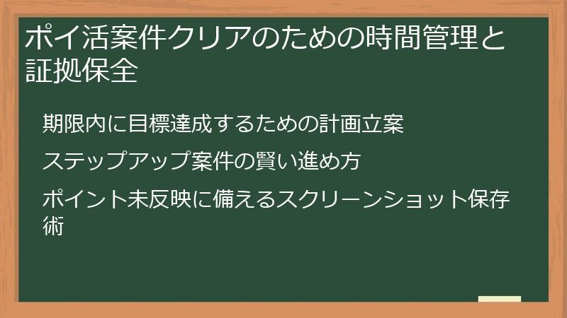 ポイ活案件クリアのための時間管理と証拠保全