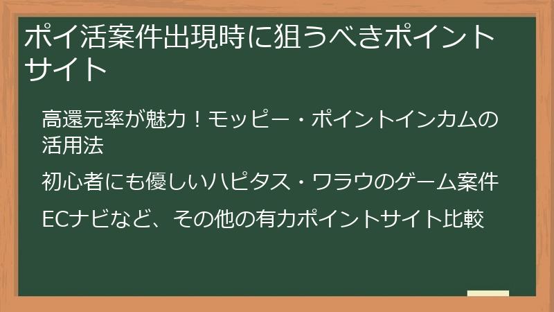 ポイ活案件出現時に狙うべきポイントサイト
