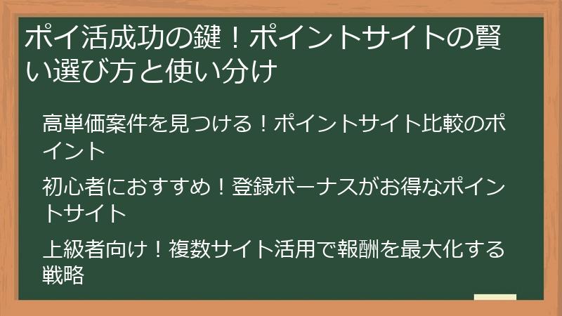 ポイ活成功の鍵！ポイントサイトの賢い選び方と使い分け