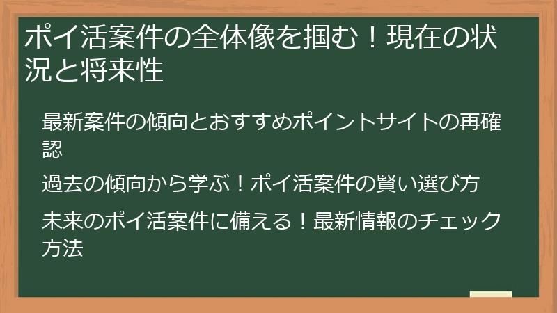 ポイ活案件の全体像を掴む！現在の状況と将来性
