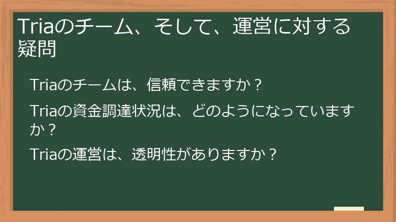 Triaのチーム、そして、運営に対する疑問
