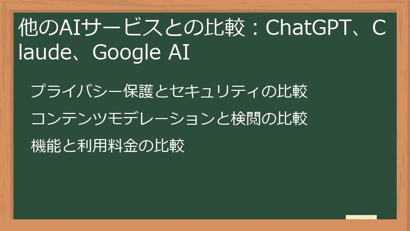 他のAIサービスとの比較：ChatGPT、Claude、Google AI
