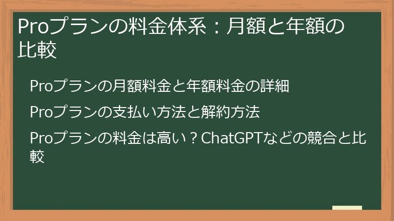 Proプランの料金体系：月額と年額の比較