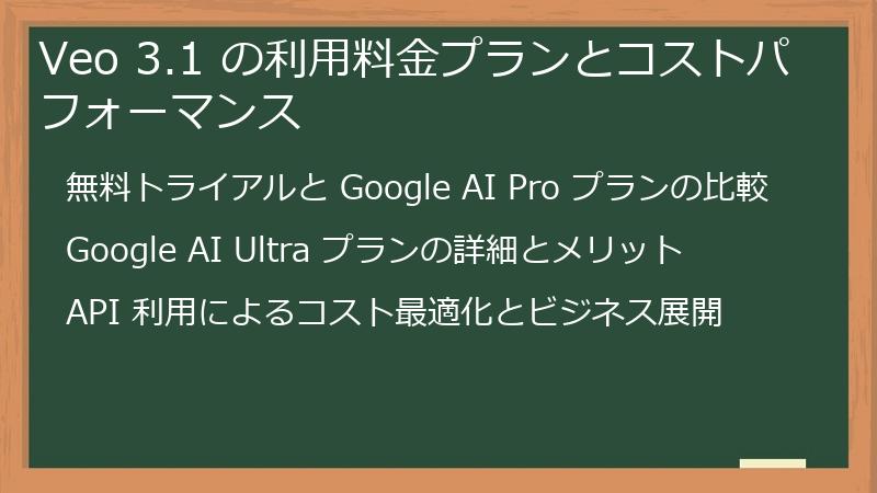 Veo 3.1 の利用料金プランとコストパフォーマンス
