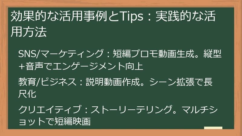 効果的な活用事例とTips：実践的な活用方法