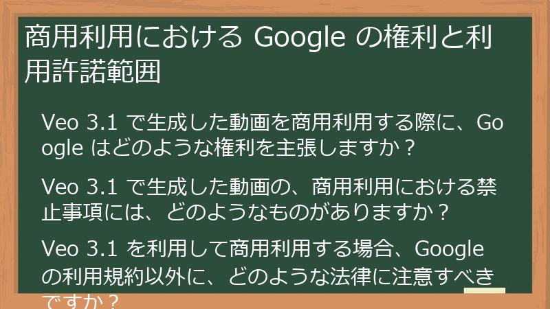 商用利用における Google の権利と利用許諾範囲