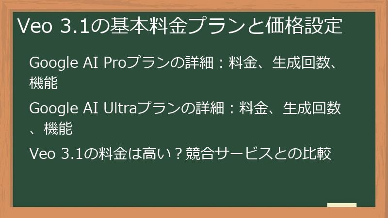 Veo 3.1の基本料金プランと価格設定