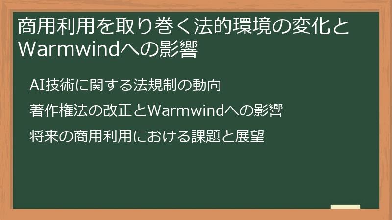商用利用を取り巻く法的環境の変化とWarmwindへの影響