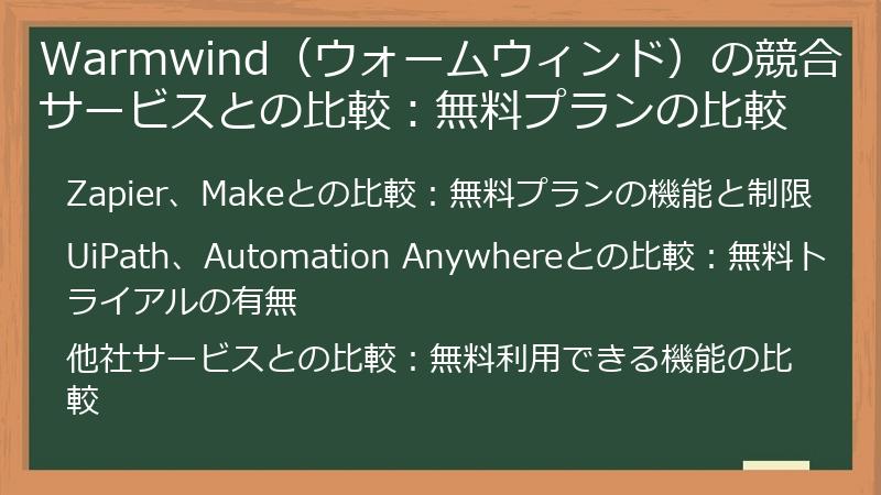 Warmwind（ウォームウィンド）の競合サービスとの比較：無料プランの比較