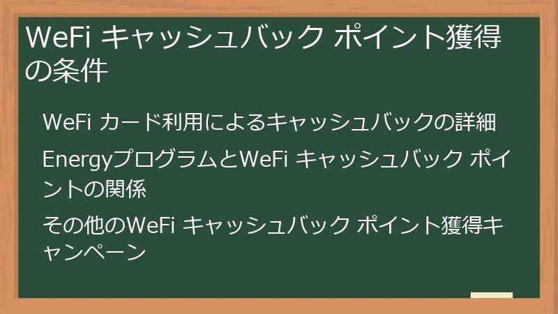 WeFi キャッシュバック ポイント獲得の条件