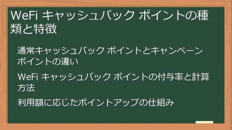WeFi キャッシュバック ポイントの種類と特徴