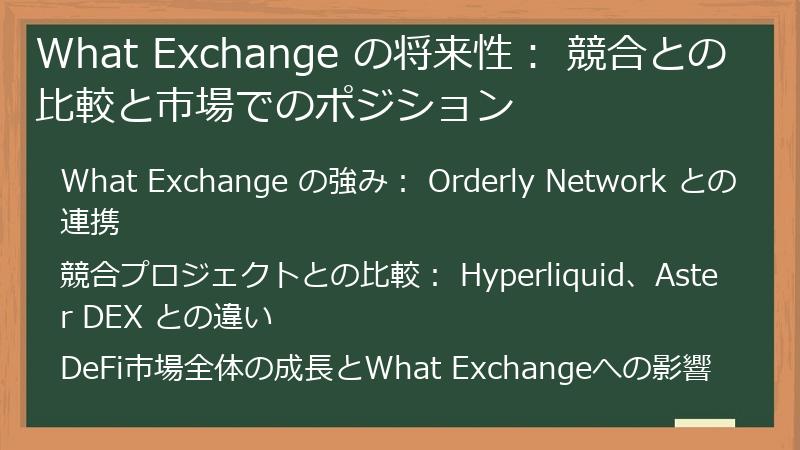 What Exchange の将来性: 競合との比較と市場でのポジション