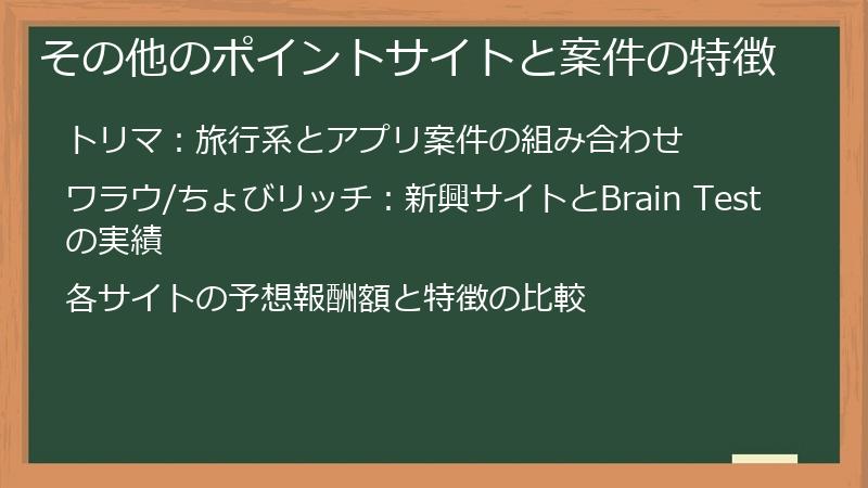 その他のポイントサイトと案件の特徴