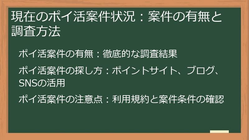 現在のポイ活案件状況：案件の有無と調査方法