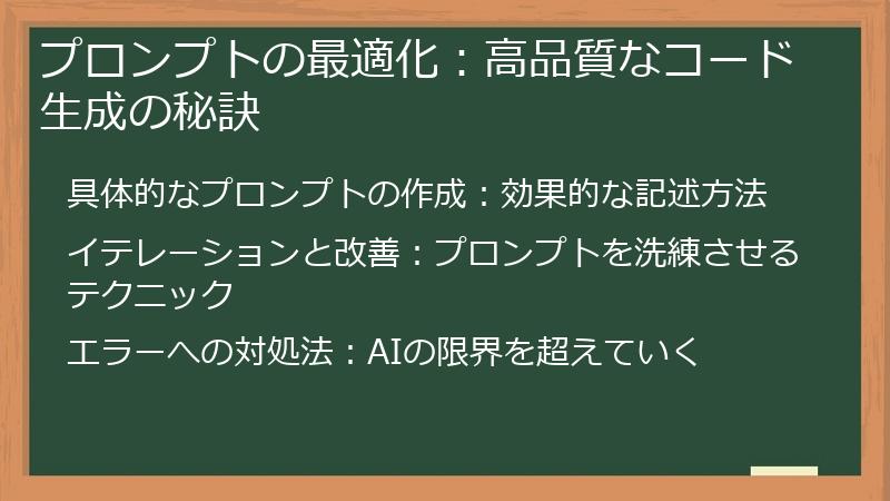 プロンプトの最適化:高品質なコード生成の秘訣