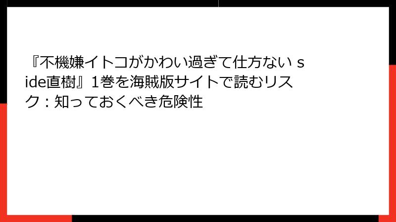 『不機嫌イトコがかわい過ぎて仕方ない side直樹』1巻を海賊版サイトで読むリスク:知っておくべき危険性