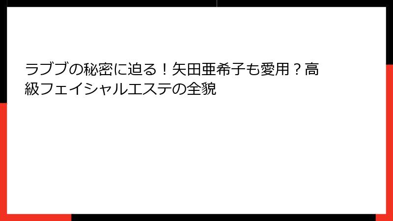 ラブブの秘密に迫る！矢田亜希子も愛用？高級フェイシャルエステの全貌