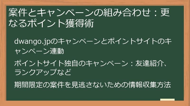 案件とキャンペーンの組み合わせ：更なるポイント獲得術