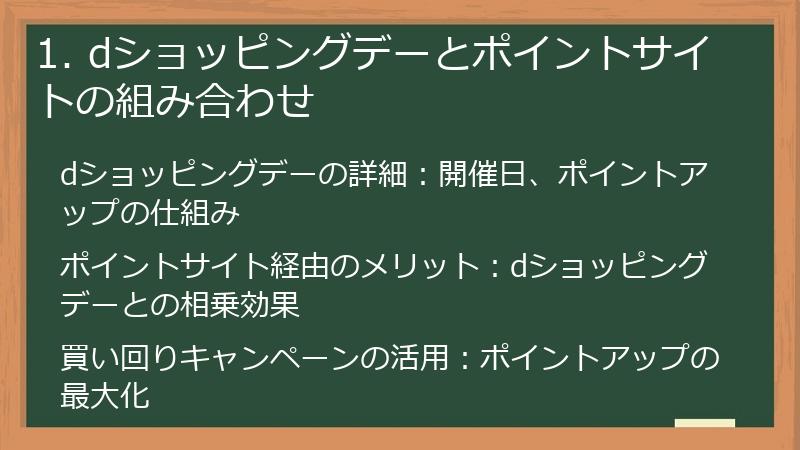 1. dショッピングデーとポイントサイトの組み合わせ